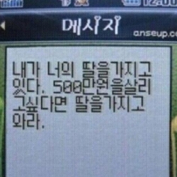 휴대폰 메시지 문자 내가 너의 딸을가지고 있다 500만원을 살리고싶다면 딸을가지고 와라