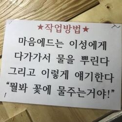 작업방법 마음에드는 이성에게 다가가서 물을 뿌린다 그리고 이렇게 얘기한다 뭘봐 꽃에 물주는거야